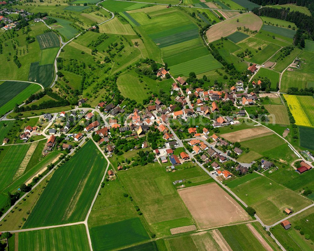 Aerial photograph Wenden - Agricultural land and field boundaries surround the settlement area of the village in Wenden in the state Baden-Wuerttemberg, Germany