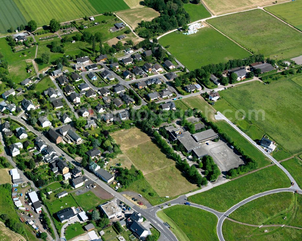 Werlau from the bird's eye view: Agricultural land and field boundaries surround the settlement area of the village in Werlau in the state Rhineland-Palatinate, Germany