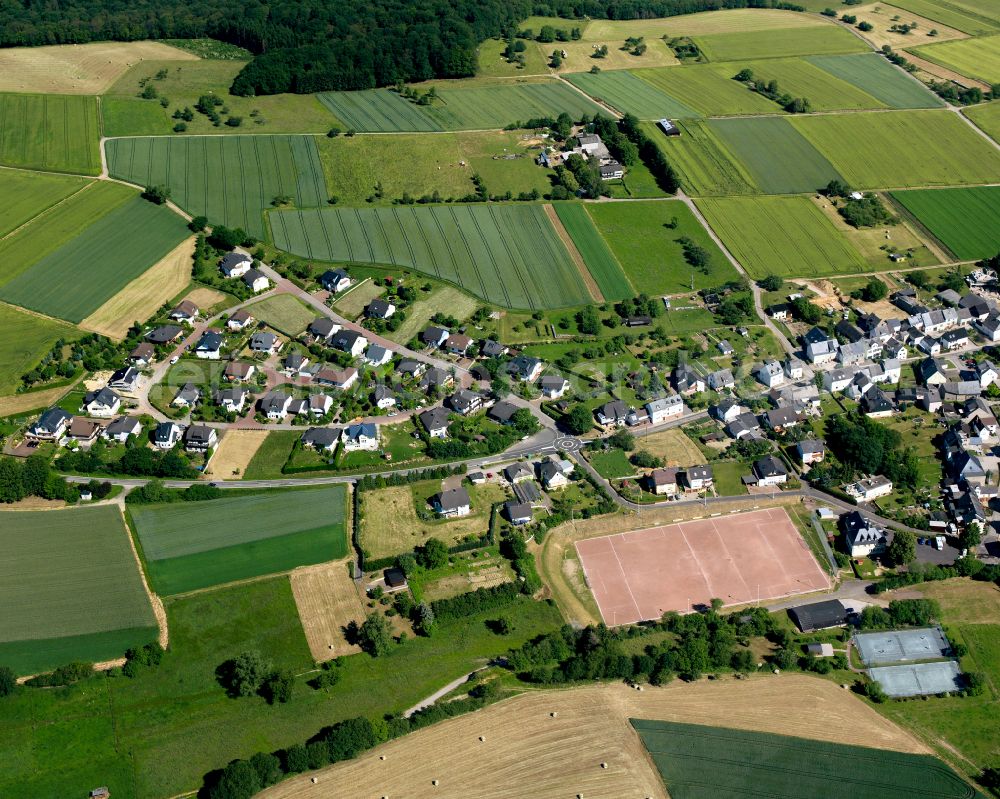 Aerial photograph Werlau - Agricultural land and field boundaries surround the settlement area of the village in Werlau in the state Rhineland-Palatinate, Germany