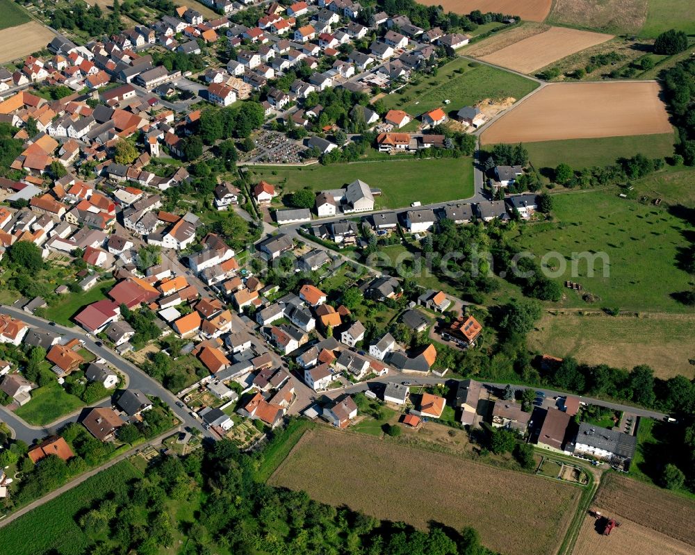 Wersau from the bird's eye view: Agricultural land and field boundaries surround the settlement area of the village in Wersau in the state Hesse, Germany