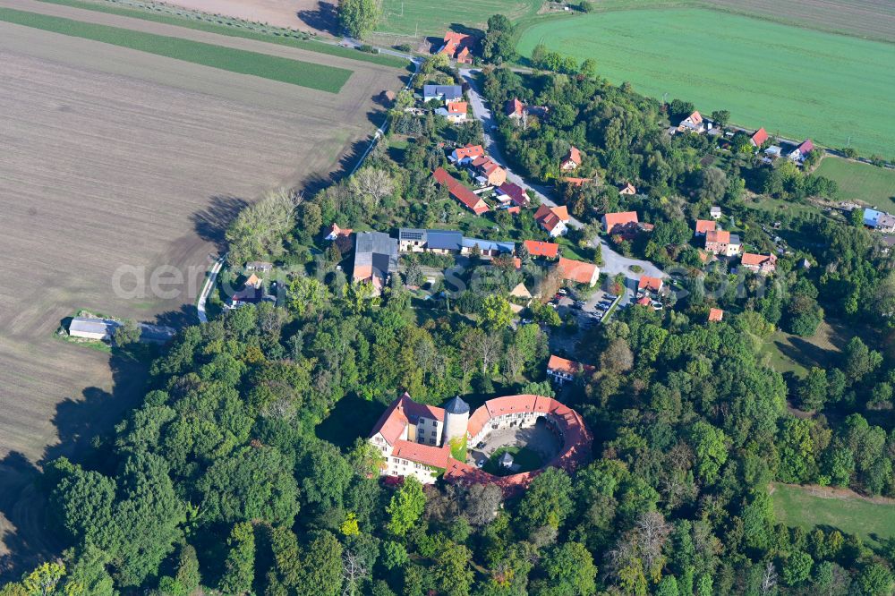 Aerial image Westerburg - Agricultural land and field boundaries surround the settlement area of the village in Westerburg in the state Saxony-Anhalt, Germany