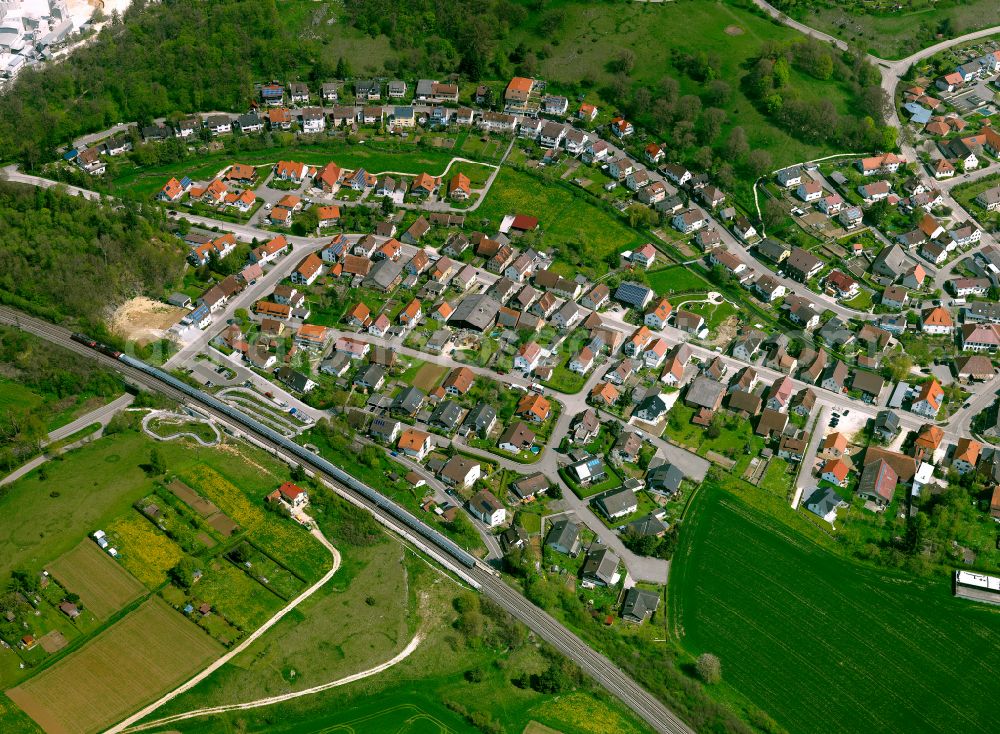 Aerial image Westerstetten - Agricultural land and field boundaries surround the settlement area of the village in Westerstetten in the state Baden-Wuerttemberg, Germany