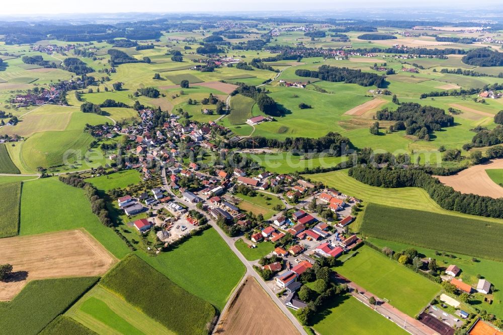 Aerial image Wetzisreute - Agricultural land and field boundaries surround the settlement area of the village in Wetzisreute in the state Baden-Wuerttemberg, Germany