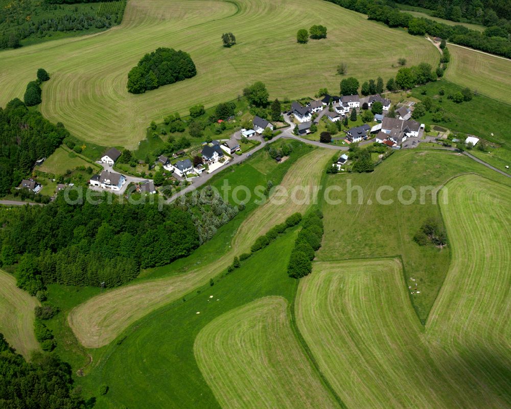 Wiebelsaat from above - Agricultural land and field boundaries surround the settlement area of the village in Wiebelsaat in the state North Rhine-Westphalia, Germany