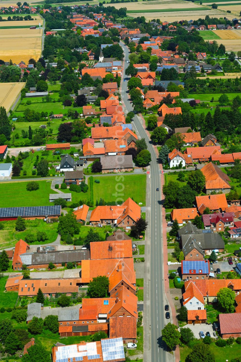 Aerial image Wiedensahl Flecken - Agricultural land and field boundaries surround the settlement area of the village in Wiedensahl Flecken in the state Lower Saxony, Germany