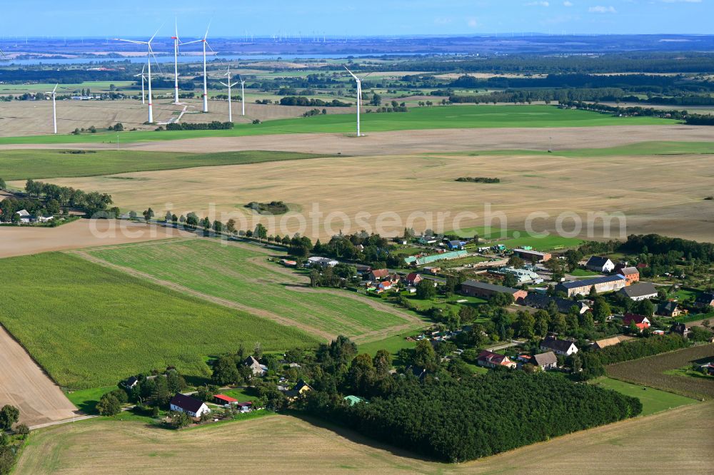 Aerial image Wilhelmshof - Agricultural land and field boundaries surround the settlement area of the village in Wilhelmshof Uckermark in the state Brandenburg, Germany