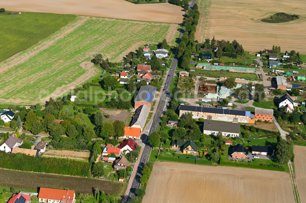 Aerial image Wilhelmshof - Agricultural land and field boundaries surround the settlement area of the village in Wilhelmshof Uckermark in the state Brandenburg, Germany