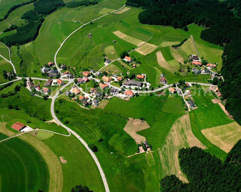 Aerial image Willaringen - Agricultural land and field boundaries surround the settlement area of the village in Willaringen in the state Baden-Wuerttemberg, Germany