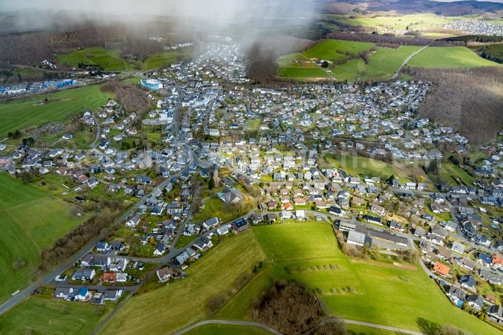 Aerial image Wilnsdorf - Agricultural land and field boundaries surround the settlement area of the village in Wilnsdorf in the state North Rhine-Westphalia, Germany