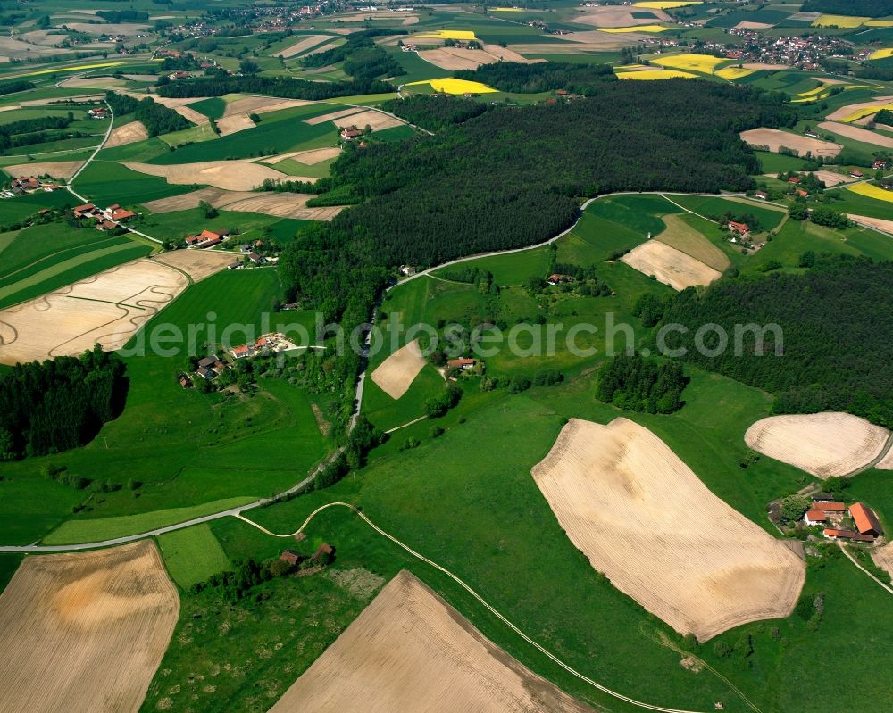 Aerial image Wimpaißer - Agricultural land and field boundaries surround the settlement area of the village in Wimpaißer in the state Bavaria, Germany