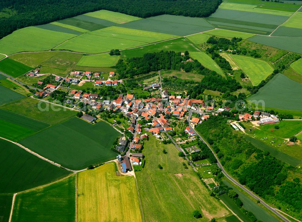 Aerial image Winterborn - Agricultural land and field boundaries surround the settlement area of the village in Winterborn in the state Rhineland-Palatinate, Germany