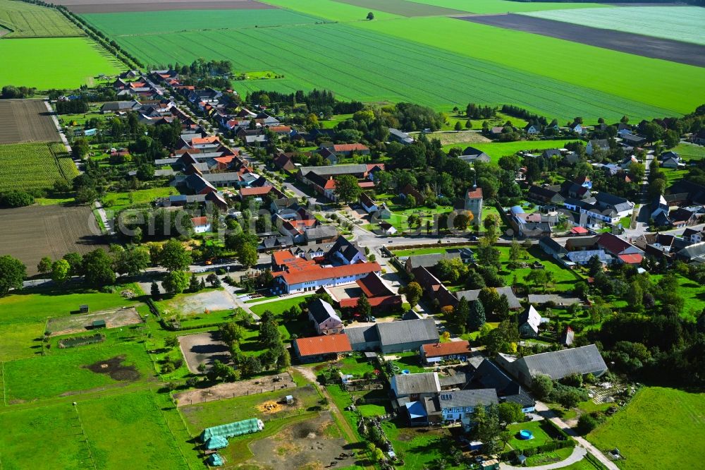 Aerial photograph Winterfeld - Agricultural land and field boundaries surround the settlement area of the village in Winterfeld in the state Saxony-Anhalt, Germany