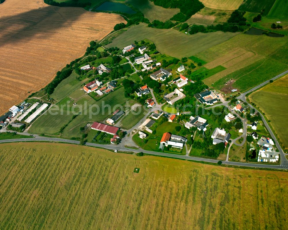 Aerial image Wittchendorf - Agricultural land and field boundaries surround the settlement area of the village in Wittchendorf in the state Thuringia, Germany