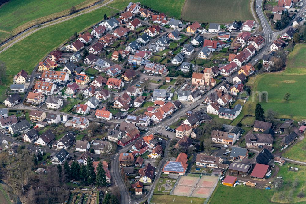 Aerial image Wittelbach - Agricultural land and field boundaries surround the settlement area of the village in Wittelbach in the state Baden-Wuerttemberg, Germany