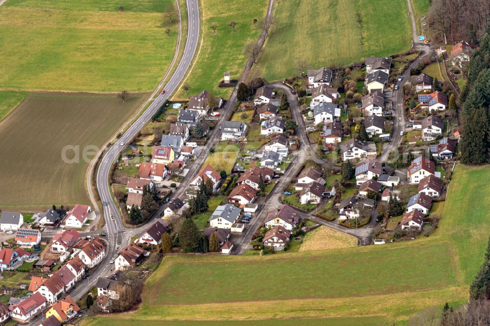 Aerial photograph Wittelbach - Agricultural land and field boundaries surround the settlement area of the village in Wittelbach in the state Baden-Wuerttemberg, Germany