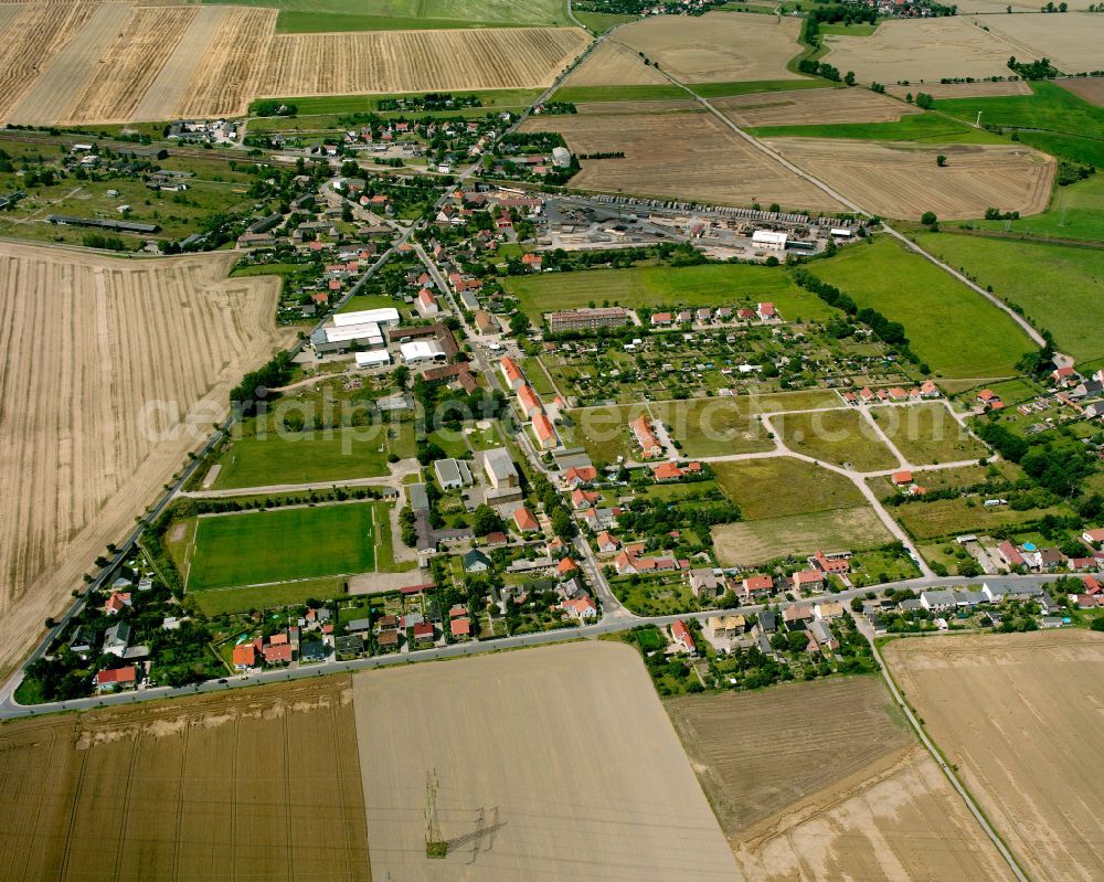 Aerial image Wülknitz - Agricultural land and field boundaries surround the settlement area of the village in Wülknitz in the state Saxony, Germany