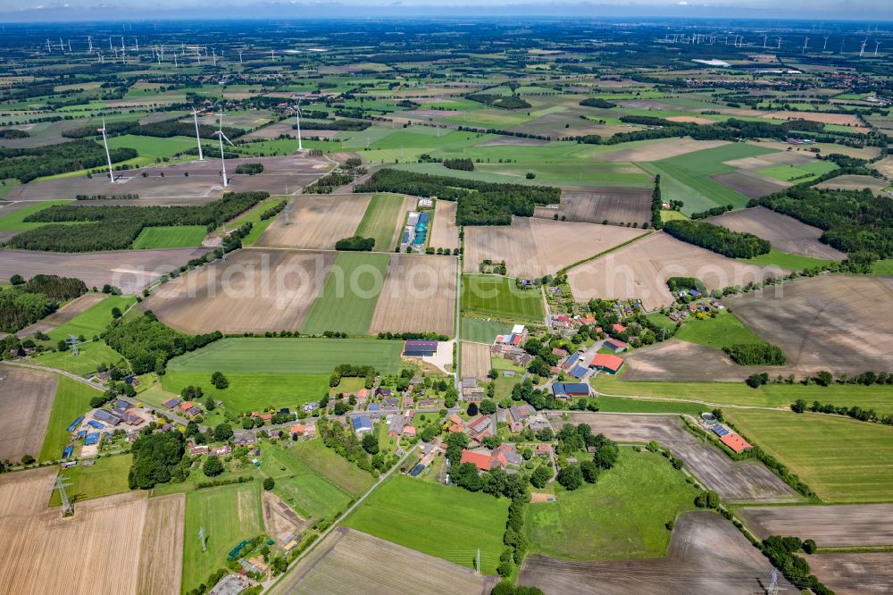 Aerial image Wohlerst - Agricultural land and field boundaries surround the settlement area of the village in Wohlerst in the state Lower Saxony, Germany