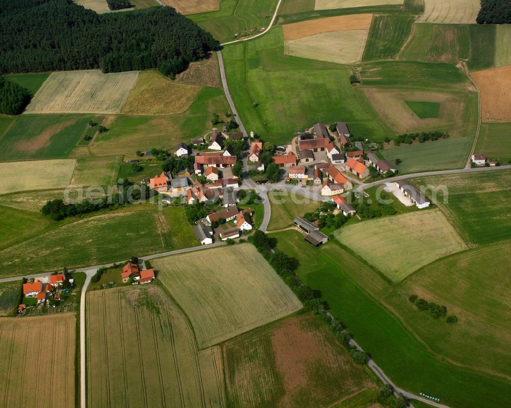 Aerial image Wolfsau - Agricultural land and field boundaries surround the settlement area of the village in Wolfsau in the state Bavaria, Germany