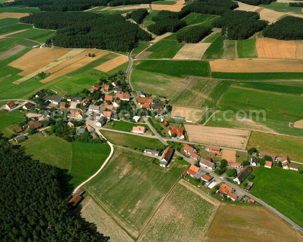 Aerial image Wolfsau - Agricultural land and field boundaries surround the settlement area of the village in Wolfsau in the state Bavaria, Germany