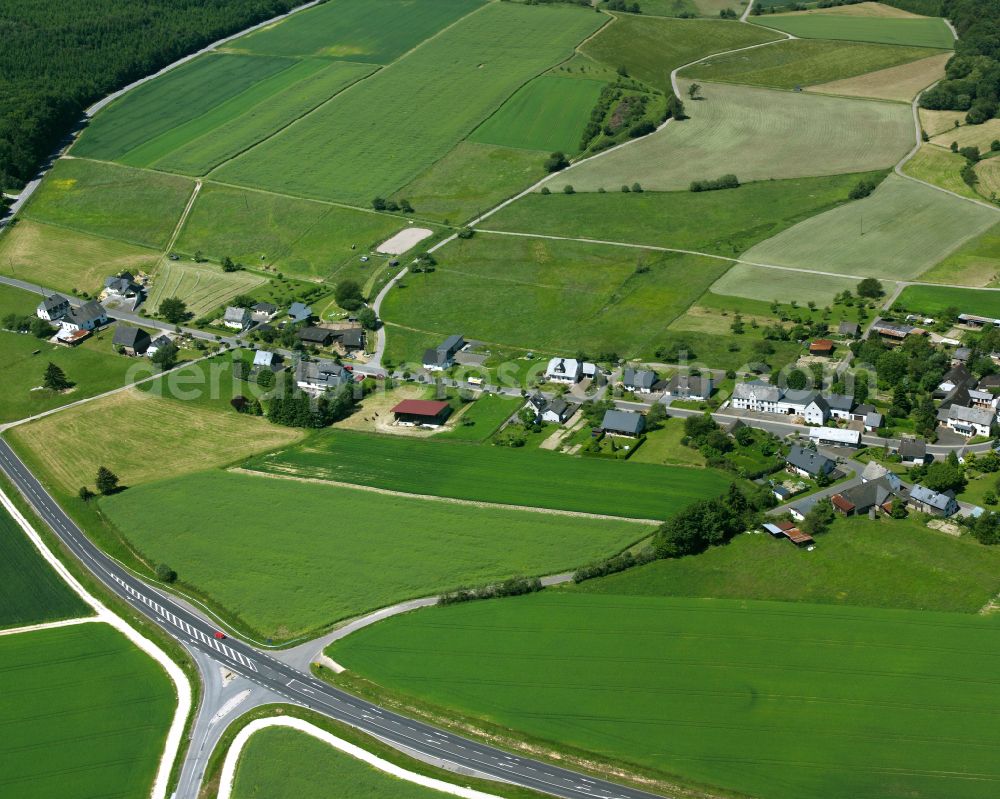 Aerial image Würrich - Agricultural land and field boundaries surround the settlement area of the village in Würrich in the state Rhineland-Palatinate, Germany