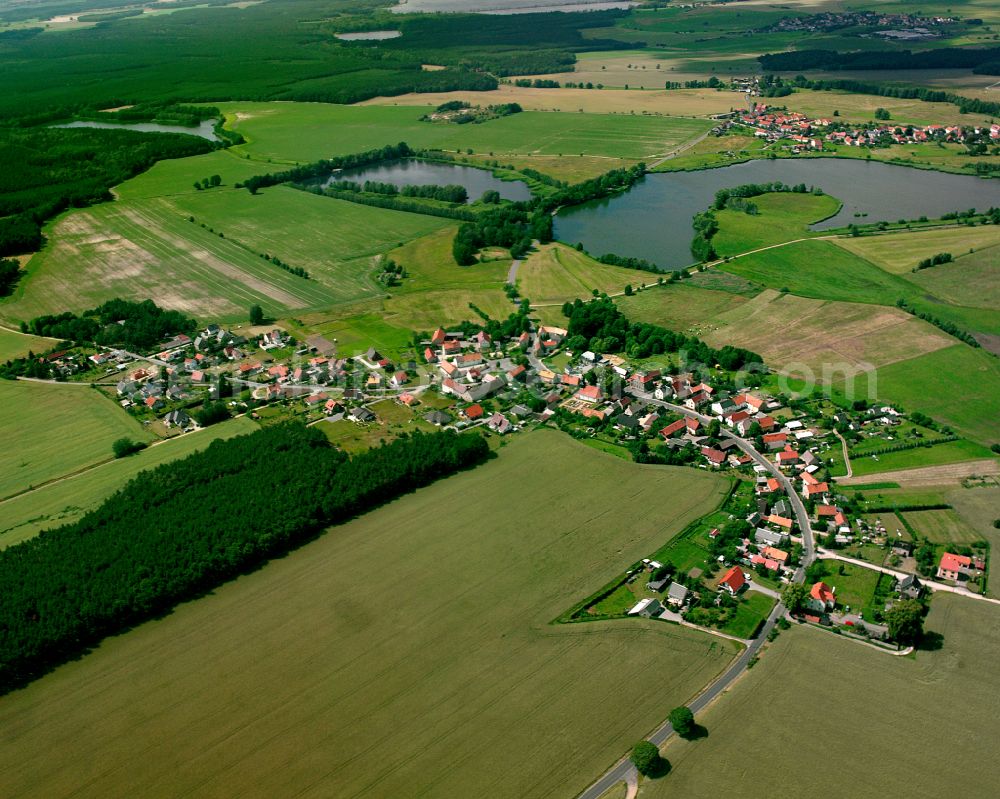 Aerial photograph Würschnitz - Agricultural land and field boundaries surround the settlement area of the village in Würschnitz in the state Saxony, Germany