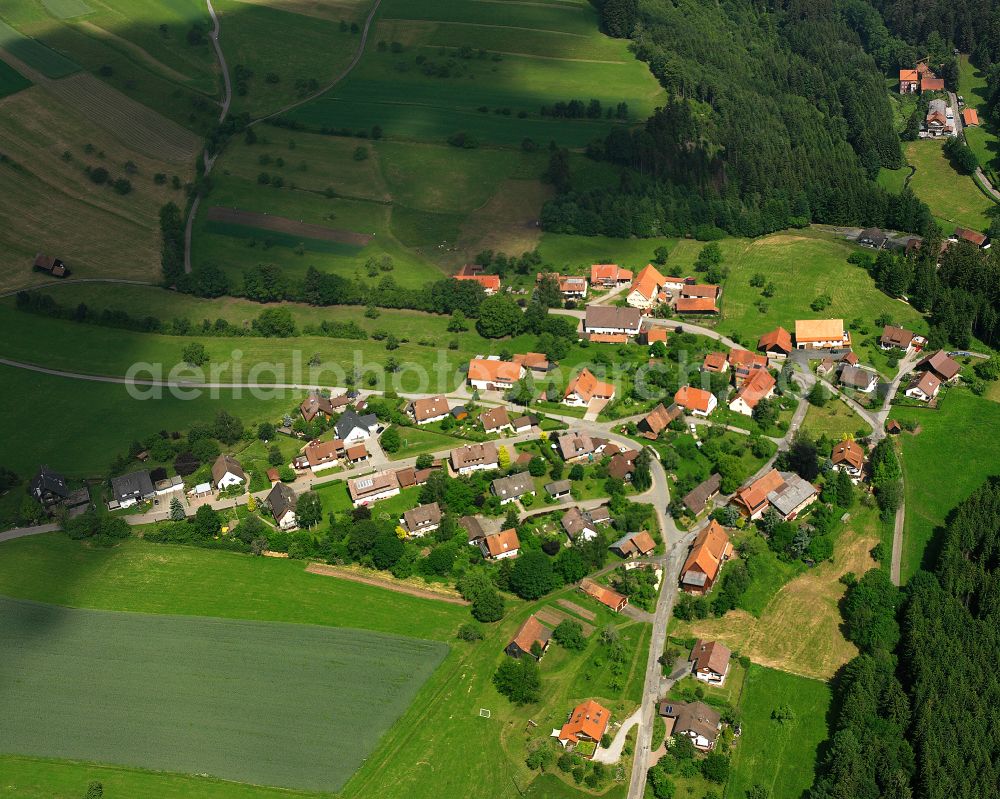 Aerial image Würzbach - Agricultural land and field boundaries surround the settlement area of the village in Würzbach in the state Baden-Wuerttemberg, Germany