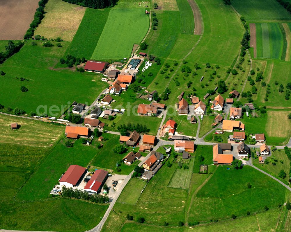 Aerial image Würzbach - Agricultural land and field boundaries surround the settlement area of the village in Würzbach in the state Baden-Wuerttemberg, Germany