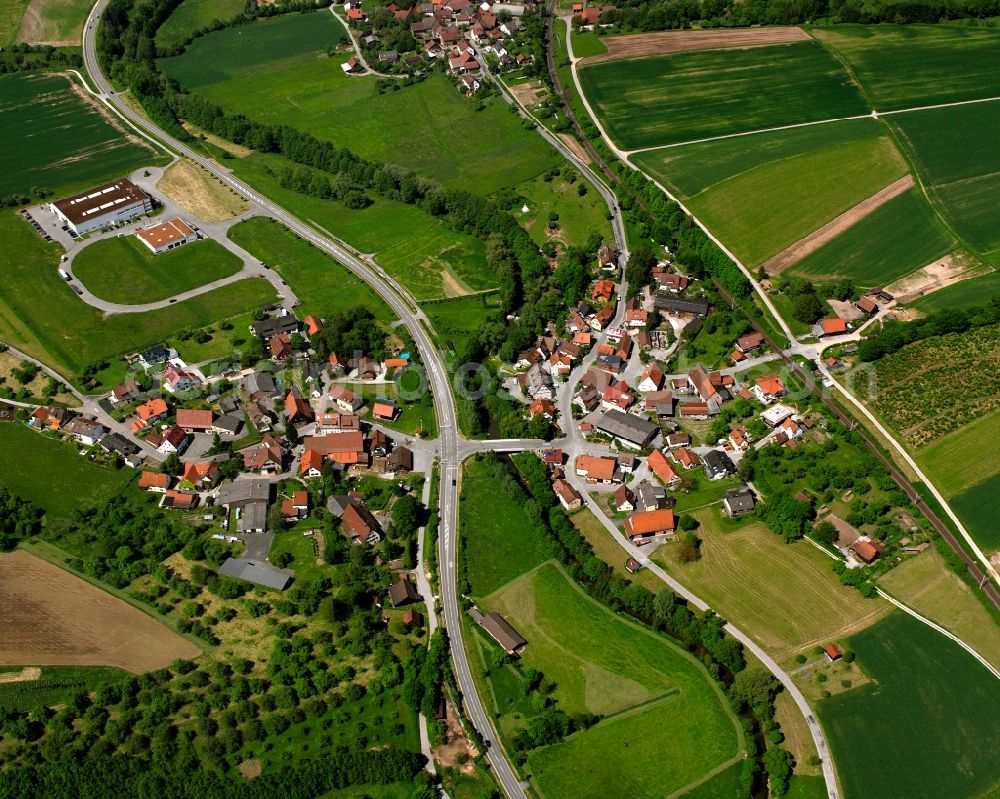 Aerial image Zell - Agricultural land and field boundaries surround the settlement area of the village in Zell in the state Baden-Wuerttemberg, Germany