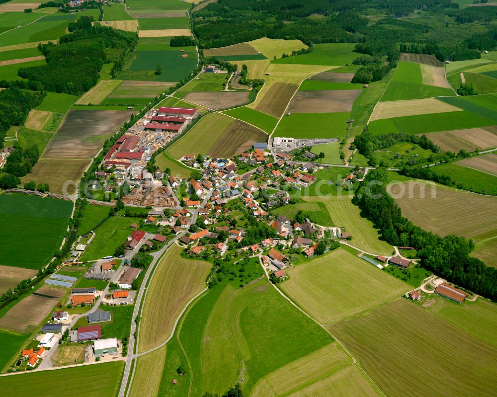 Aerial photograph Zell - Agricultural land and field boundaries surround the settlement area of the village in Zell in the state Baden-Wuerttemberg, Germany