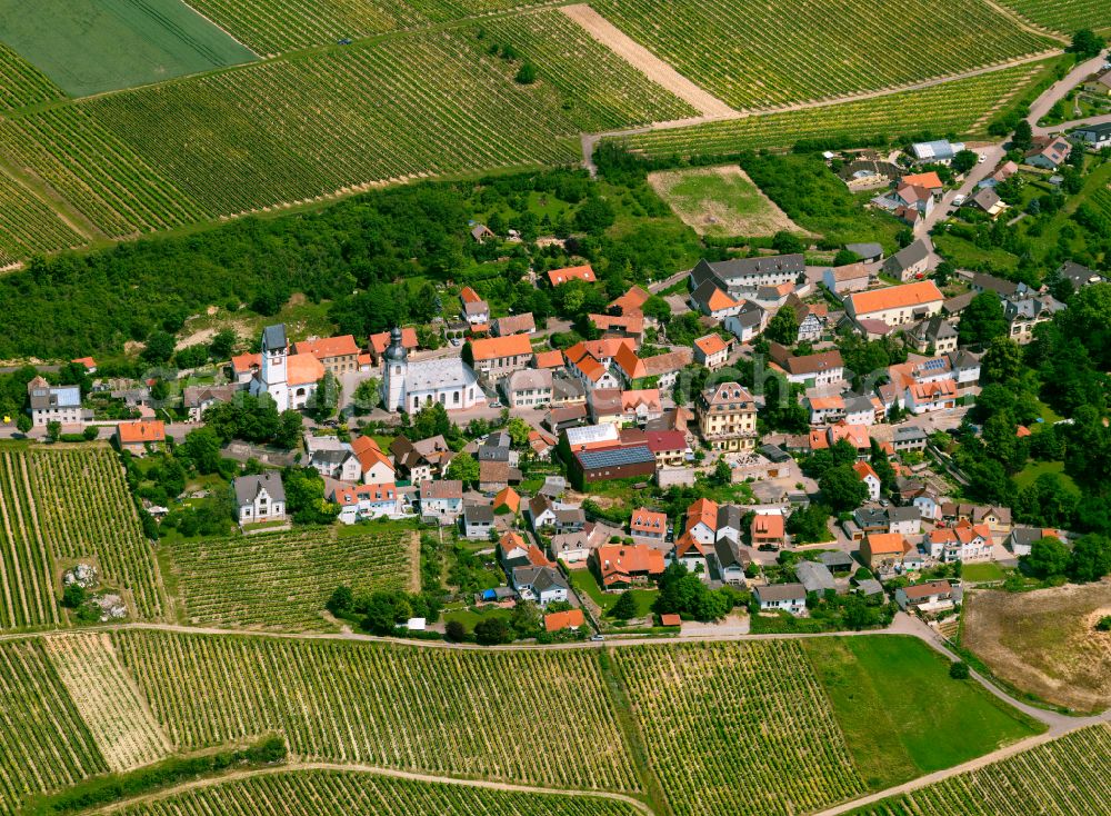 Aerial image Zell - Agricultural land and field boundaries surround the settlement area of the village in Zell in the state Rhineland-Palatinate, Germany