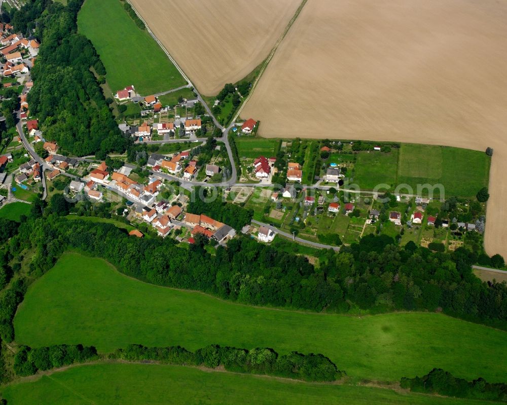 Aerial photograph Zella - Agricultural land and field boundaries surround the settlement area of the village in Zella in the state Thuringia, Germany