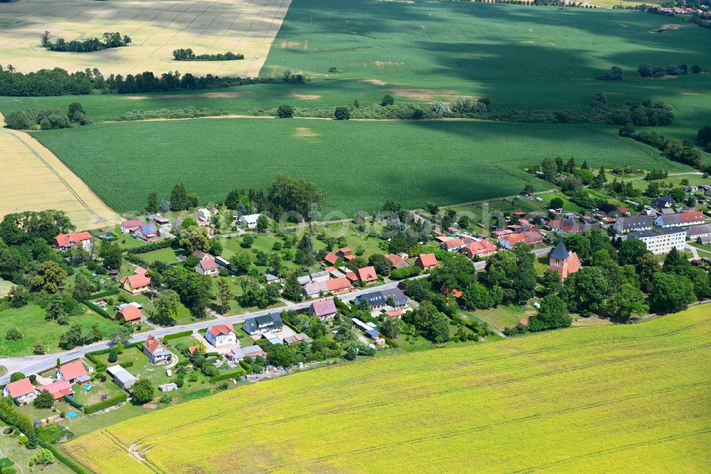 Aerial image Zettemin - Agricultural land and field boundaries surround the settlement area of the village in Zettemin in the state Mecklenburg - Western Pomerania, Germany