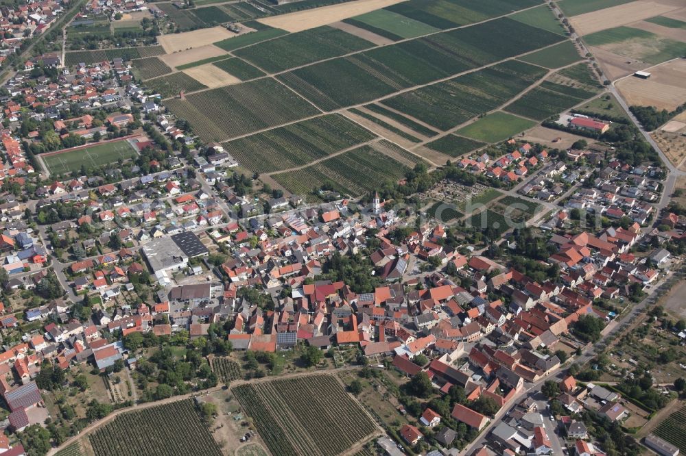 Flörsheim-Dalsheim from above - Village core in Floersheim-Dalsheim in the state Rhineland-Palatinate