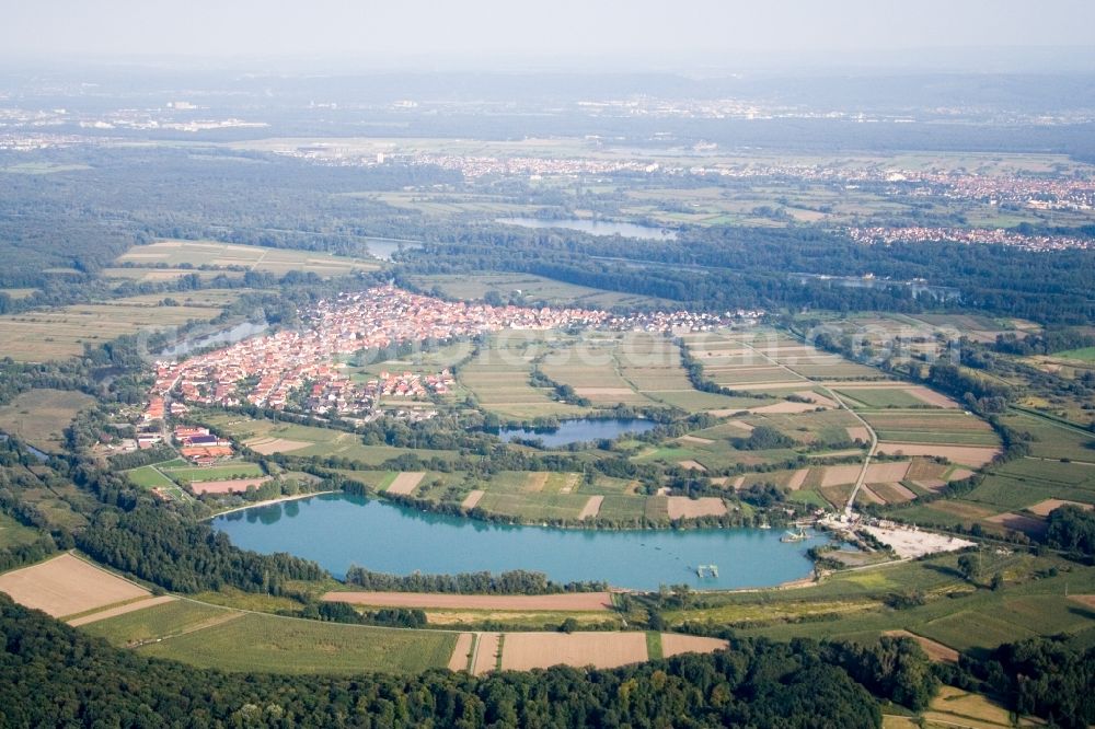 Aerial photograph Neuburg am Rhein - Village on the river bank areas of the old bed of the Rhine river in Neuburg am Rhein in the state Rhineland-Palatinate