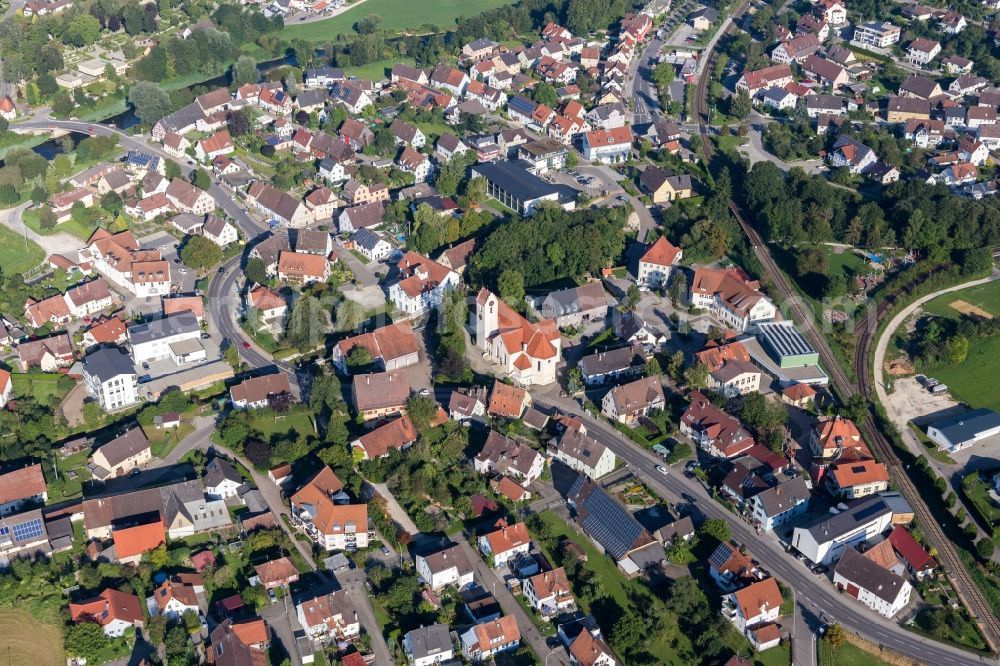 Aerial photograph Sigmaringendorf - Village on the river bank areas of the river Danube in Sigmaringendorf in the state Baden-Wurttemberg, Germany