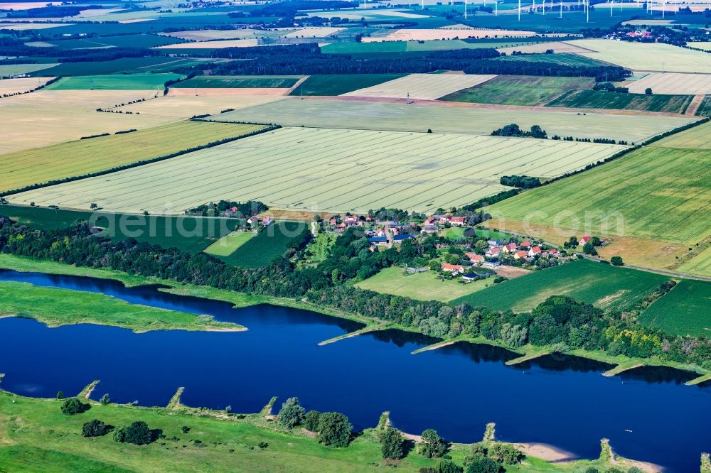 Dalchau from above - Village on the river bank areas of the River Elbe in Dalchau in the state Saxony-Anhalt, Germany