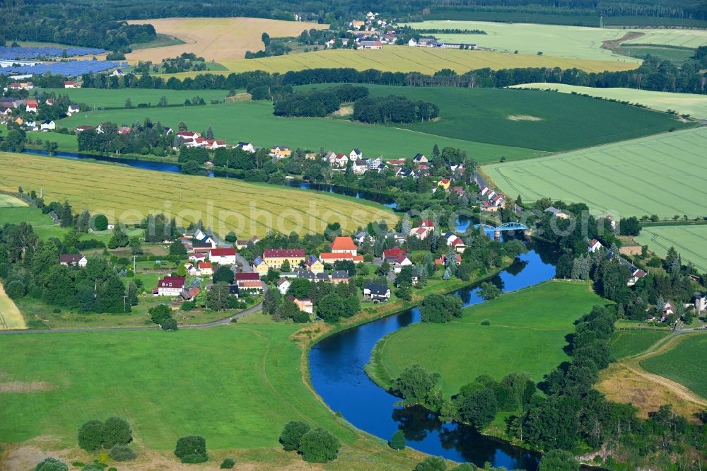 Aerial image Altleisnig - Village on the river bank areas of Freiberger Mulde in Altleisnig in the state Saxony, Germany