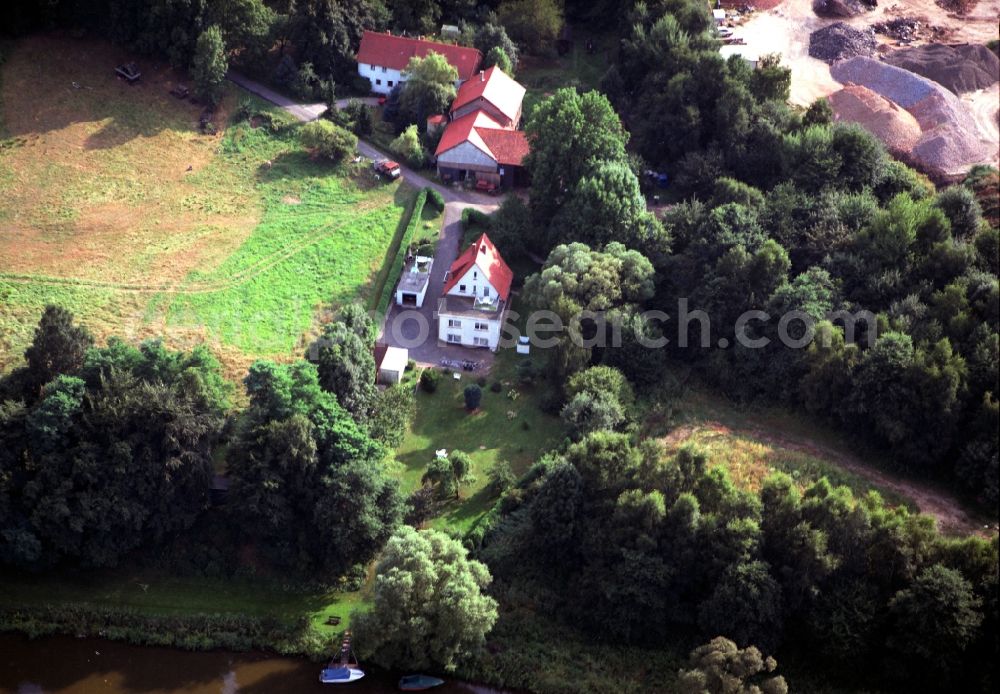 Löwenau from above - Village on the river bank areas of Fulda in Loewenau in the state Lower Saxony, Germany