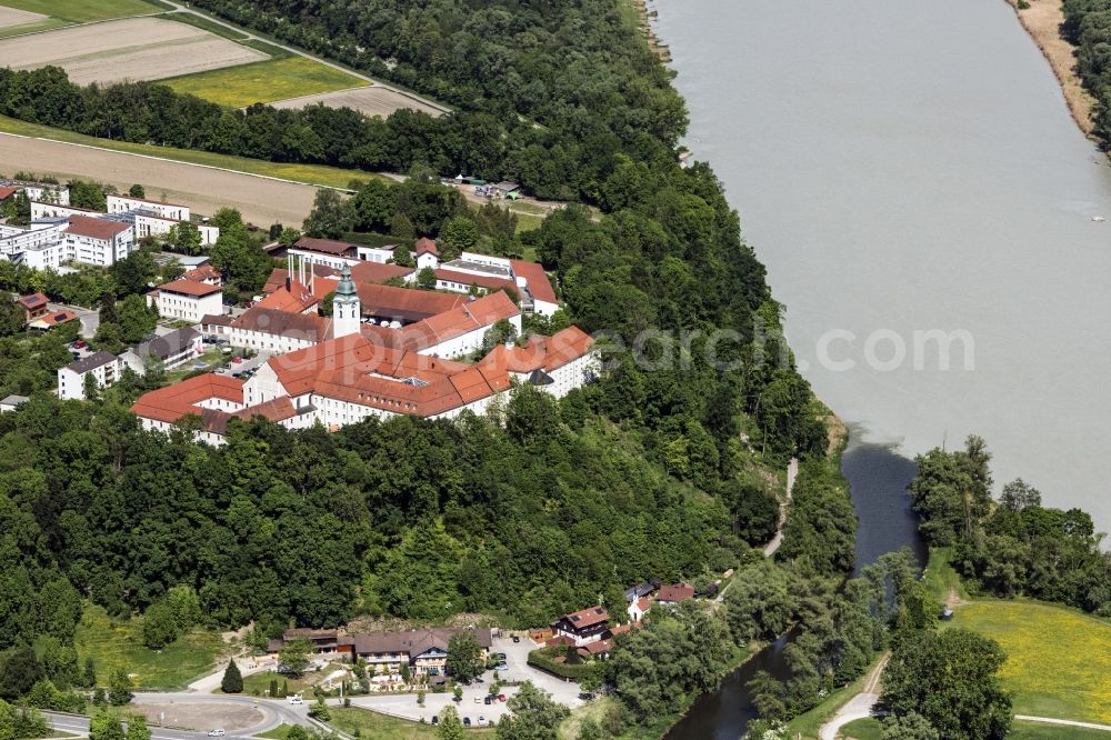 Attel from above - Village on the river bank areas of Inn in Attel in the state Bavaria, Germany