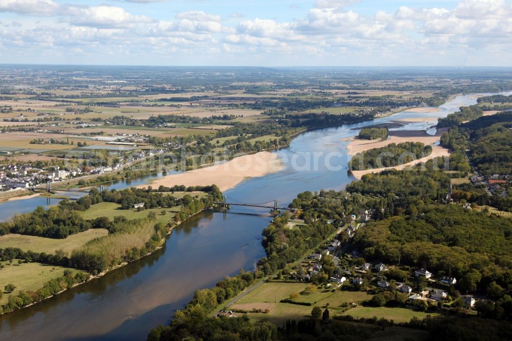 Aerial image Gennes Val de Loire - Village on the river bank areas of the Loire in Gennes Val de Loire (former Gennes) in Pays de la Loire, France