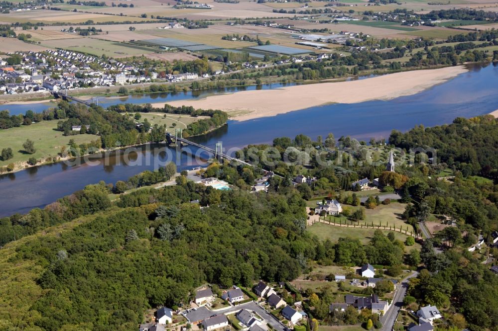 Aerial image Gennes Val de Loire - Village on the river bank areas of the Loire in Gennes Val de Loire (former Gennes) in Pays de la Loire, France