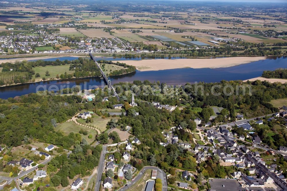 Gennes Val de Loire from above - Village on the river bank areas of the Loire in Gennes Val de Loire (former Gennes) in Pays de la Loire, France