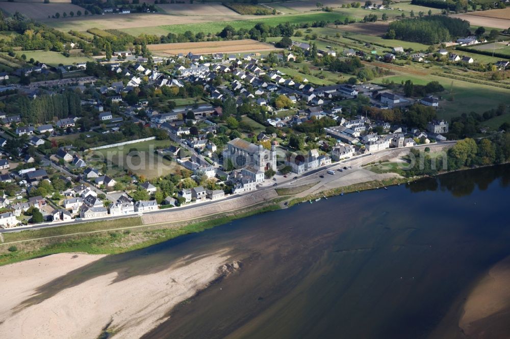 Saint Clement des Levees from above - Village on the river bank areas of the Loire in Saint Clement des Levees in Pays de la Loire, France