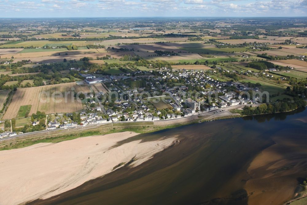 Saint Clement des Levees from the bird's eye view: Village on the river bank areas of the Loire in Saint Clement des Levees in Pays de la Loire, France