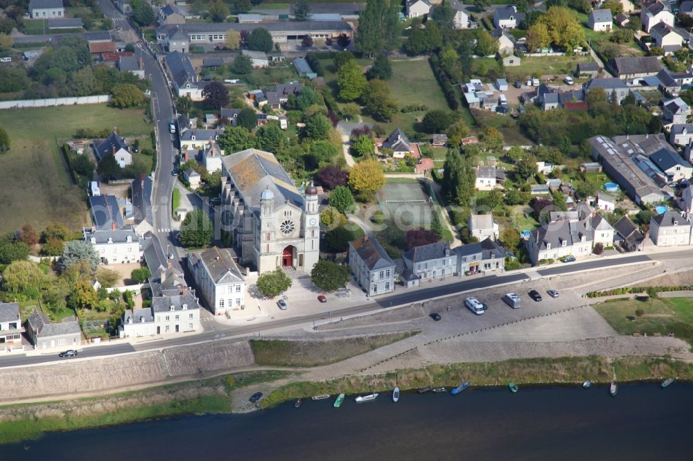 Aerial image Saint Clement des Levees - Village on the river bank areas of the Loire in Saint Clement des Levees in Pays de la Loire, France