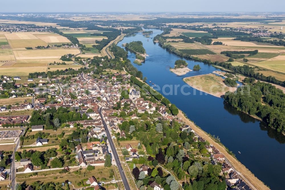 Saint-Dye-sur-Loire from above - Village on the river bank areas of the Loire in Saint-Dye-sur-Loire in Centre-Val de Loire, France