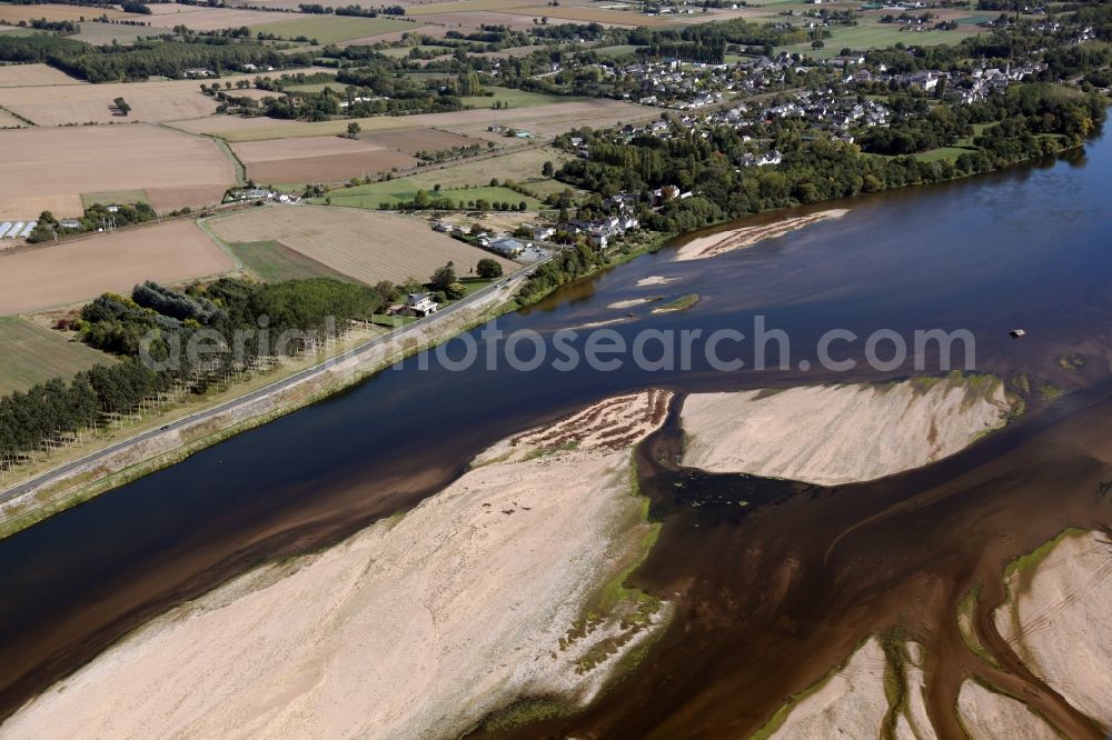 Saint Martin de la Place from the bird's eye view: Village on the river bank areas of the Loire in Saint Martin de la Place in Pays de la Loire, France