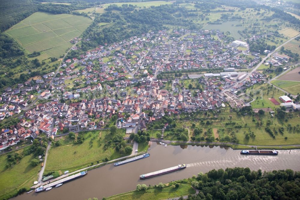 Dorfprozelten from above - Village on the river bank areas of the Main river in Dorfprozelten in the state Bavaria