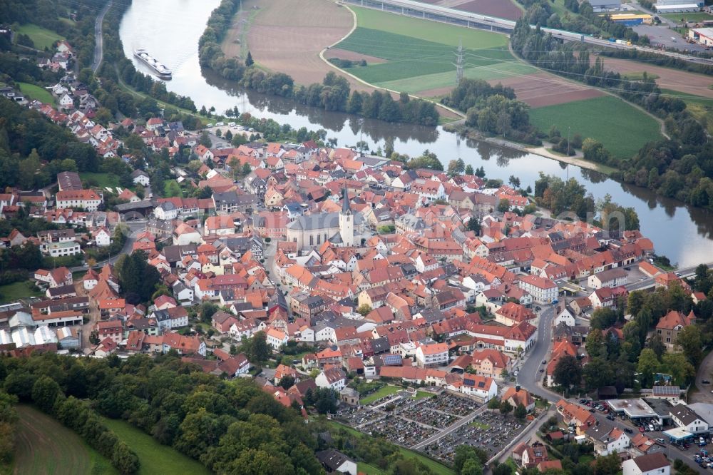 Eltmann from above - Village on the river bank areas of the Main river in Eltmann in the state Bavaria