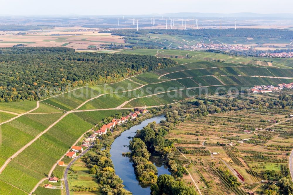 Köhler from above - Village on the river bank areas of the Main river in Koehler in the state Bavaria, Germany